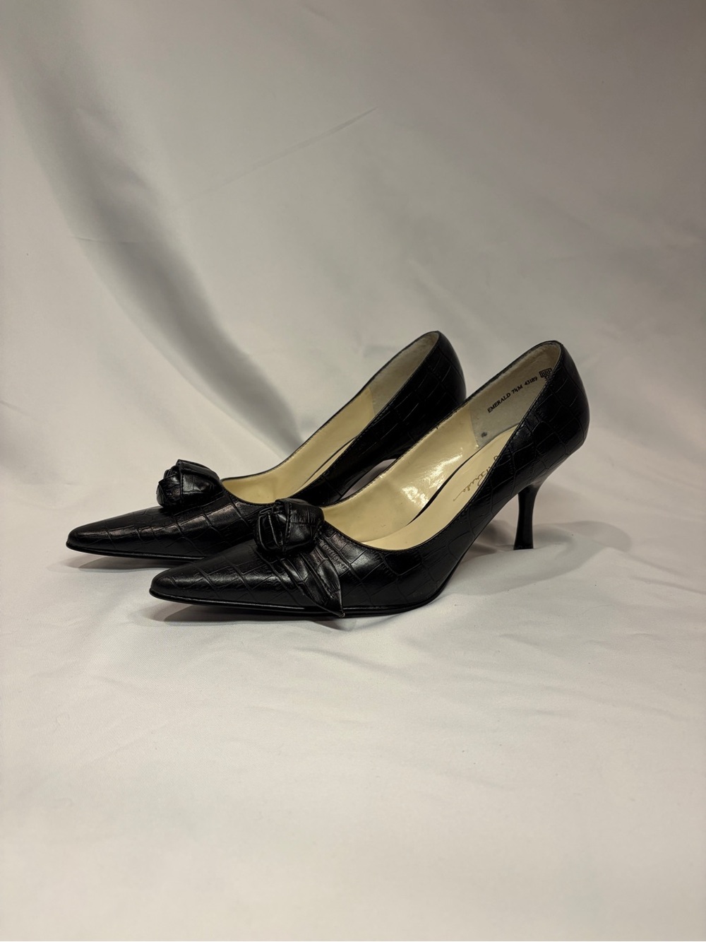Lucy Pereda Crocodile Embossed Black Vegan Leather Pumps